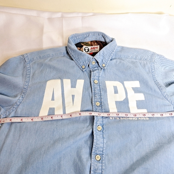A Bathing Ape Brand " The Chambray Ape" button-down short sleeve shirt size L. - Picture 3 of 13